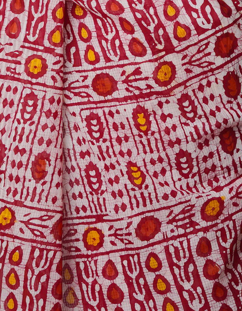 Red-White Pure  Batik Kota Cotton Saree-UNM69268