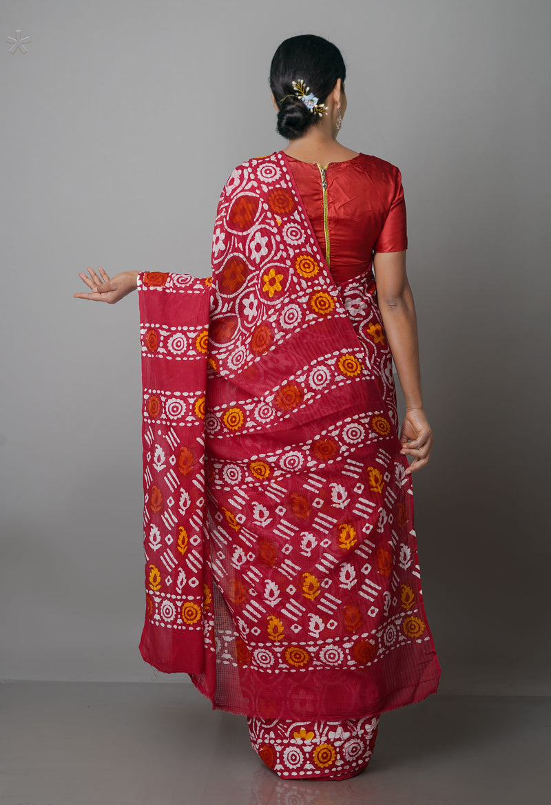 Red Pure  Batik Kota Cotton Saree-UNM69269