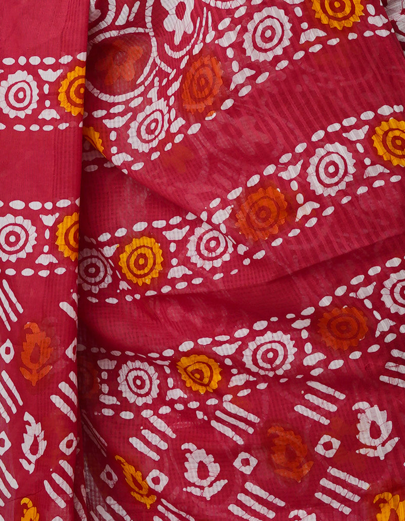 Red Pure  Batik Kota Cotton Saree-UNM69269
