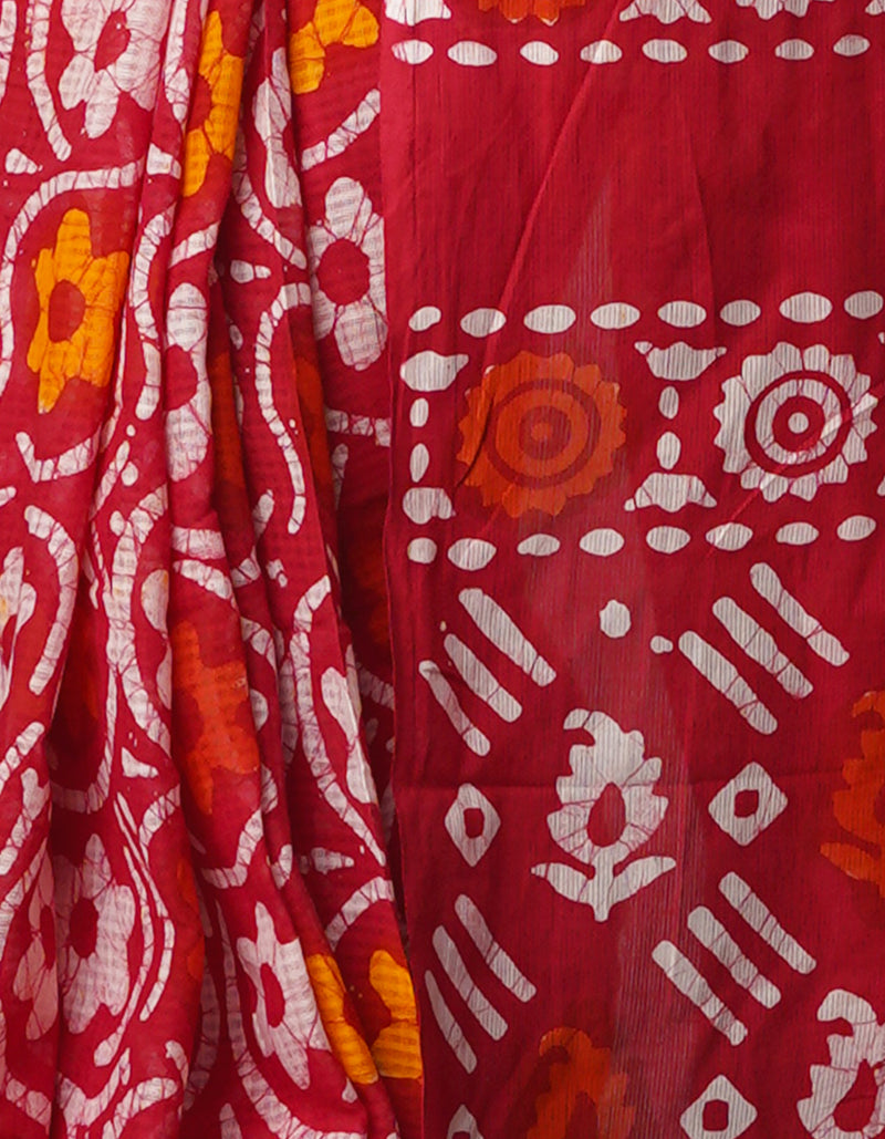 Red Pure  Batik Kota Cotton Saree-UNM69269
