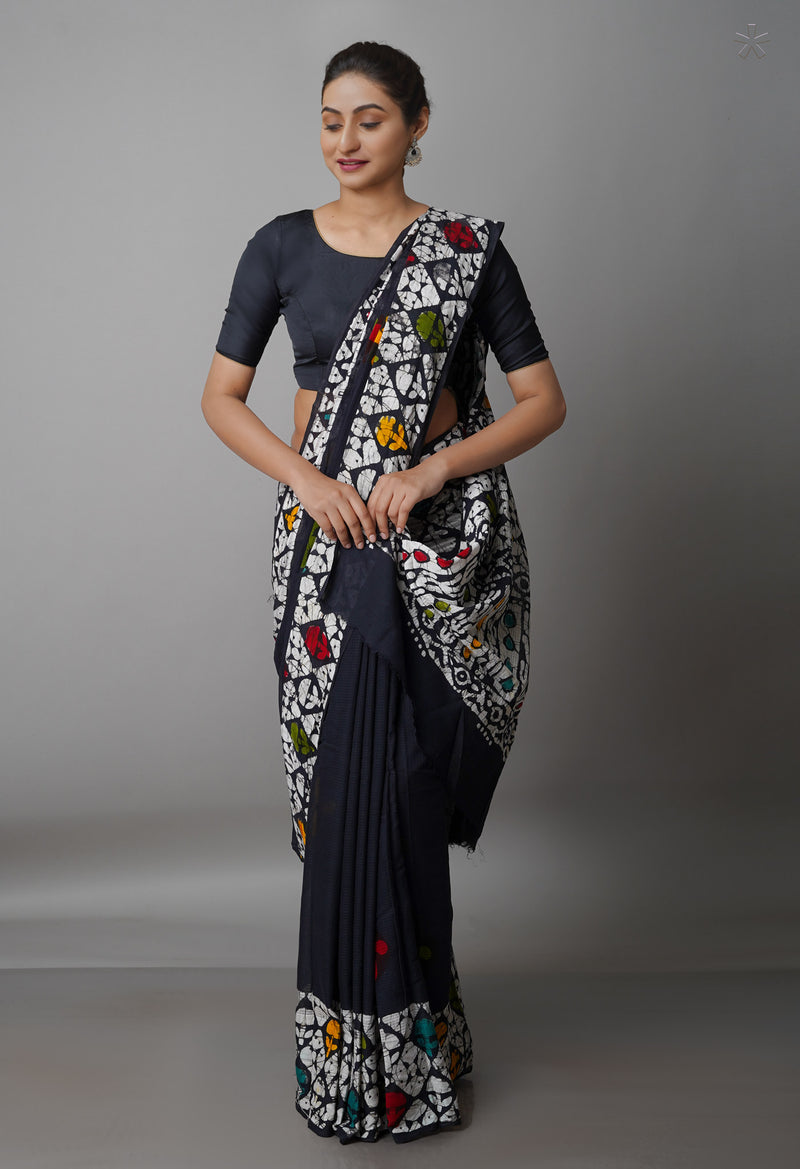 Black Pure  Batik Kota Cotton Saree-UNM69270