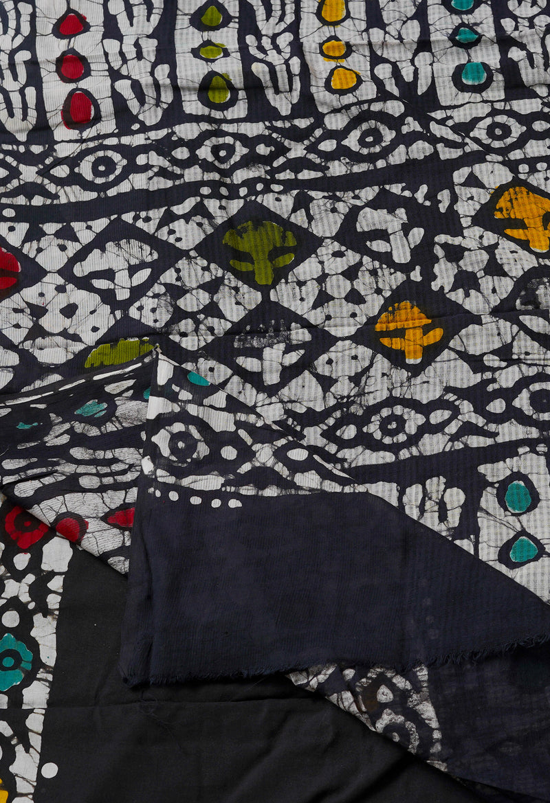 Black Pure  Batik Kota Cotton Saree-UNM69270