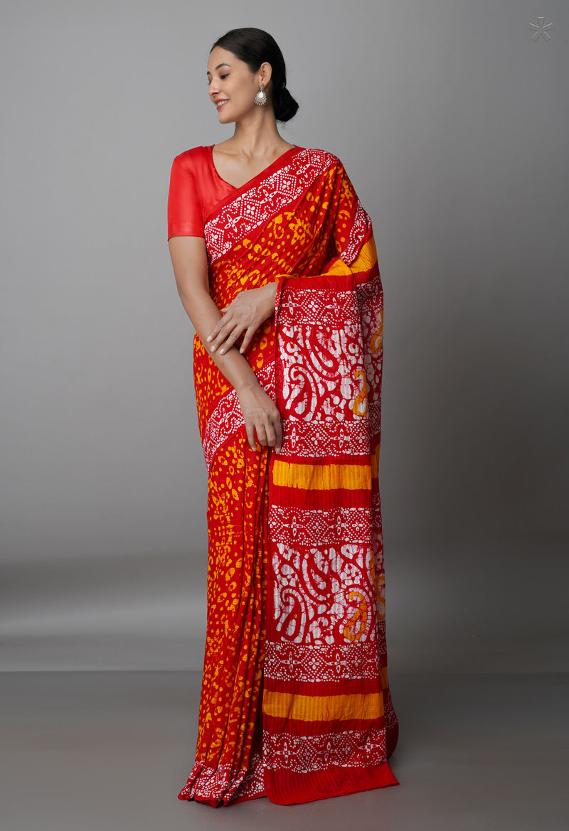 Red Pure  Batik Kota Cotton Saree-UNM69272