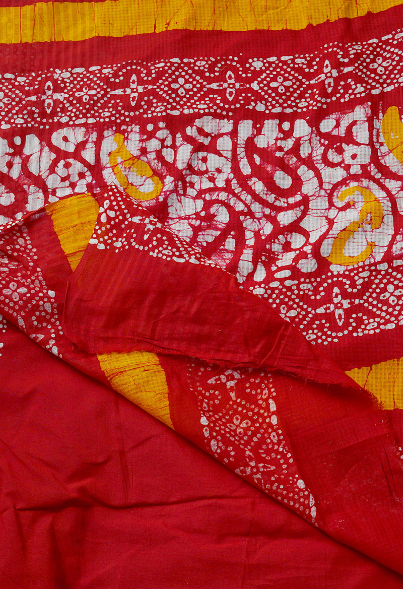 Red Pure  Batik Kota Cotton Saree-UNM69272
