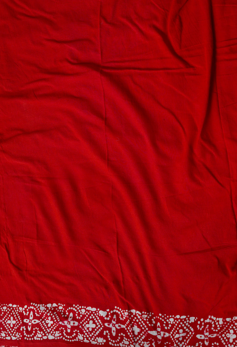 Red Pure  Batik Kota Cotton Saree-UNM69272