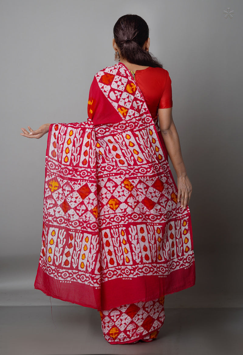 Red Pure  Batik Kota Cotton Saree-UNM69275