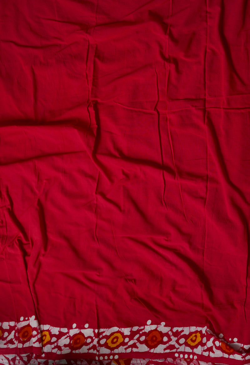 Red Pure  Batik Kota Cotton Saree-UNM69275