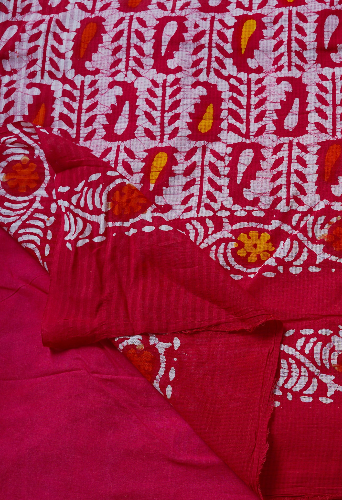 Red Pure  Batik Kota Cotton Saree-UNM69276