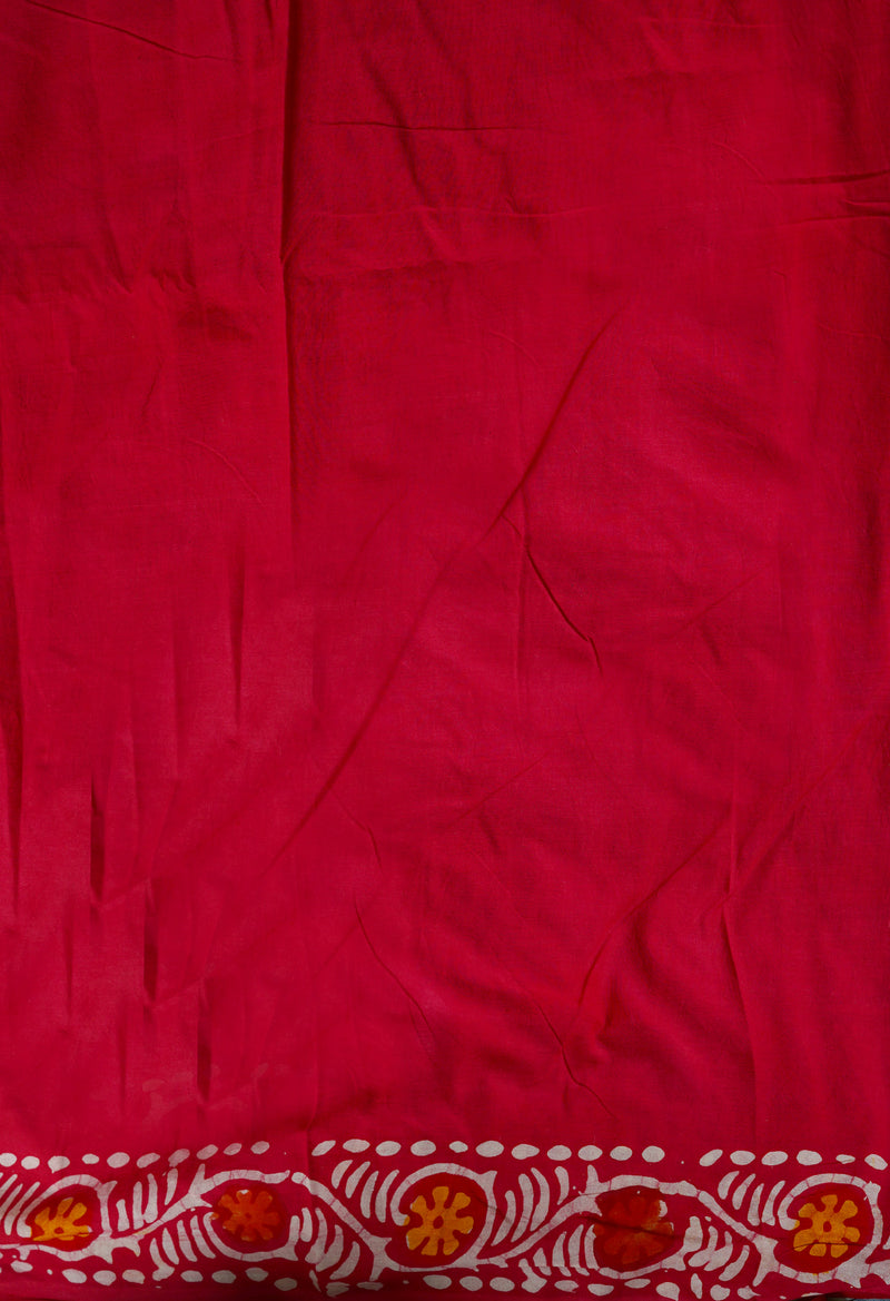 Red Pure  Batik Kota Cotton Saree-UNM69276
