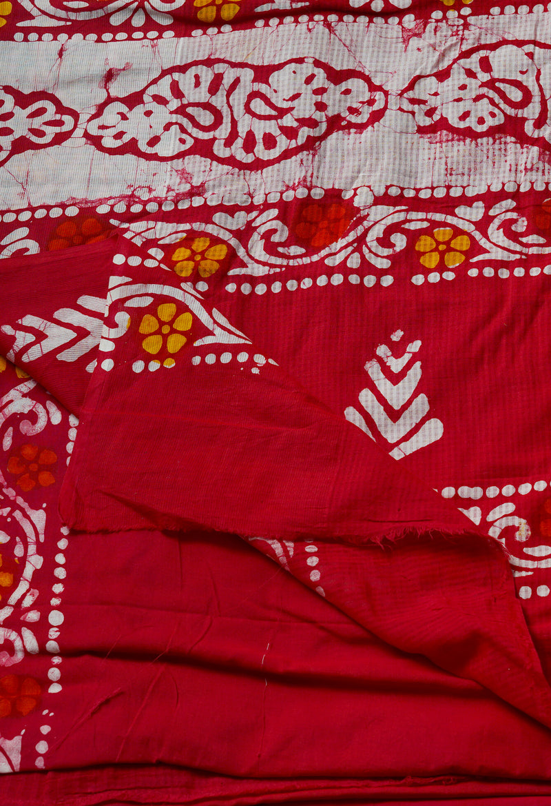 Red Pure  Batik Kota Cotton Saree-UNM69283