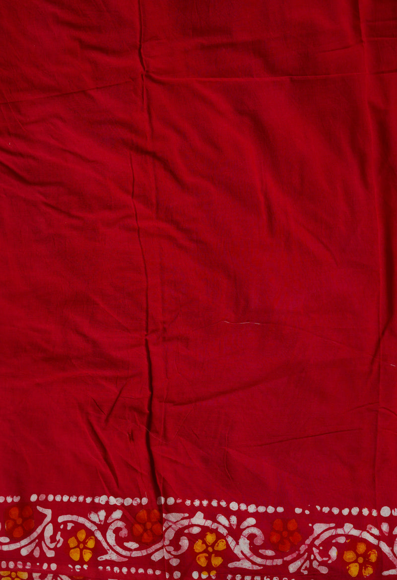 Red Pure  Batik Kota Cotton Saree-UNM69283