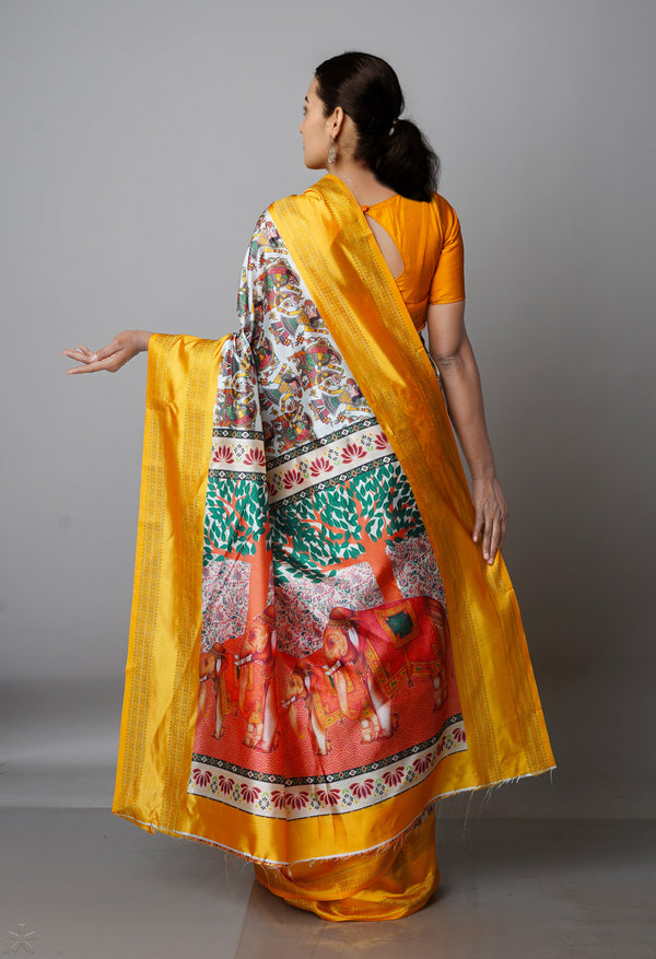 White  Kalamkari Soft Silk Saree-UNM69290
