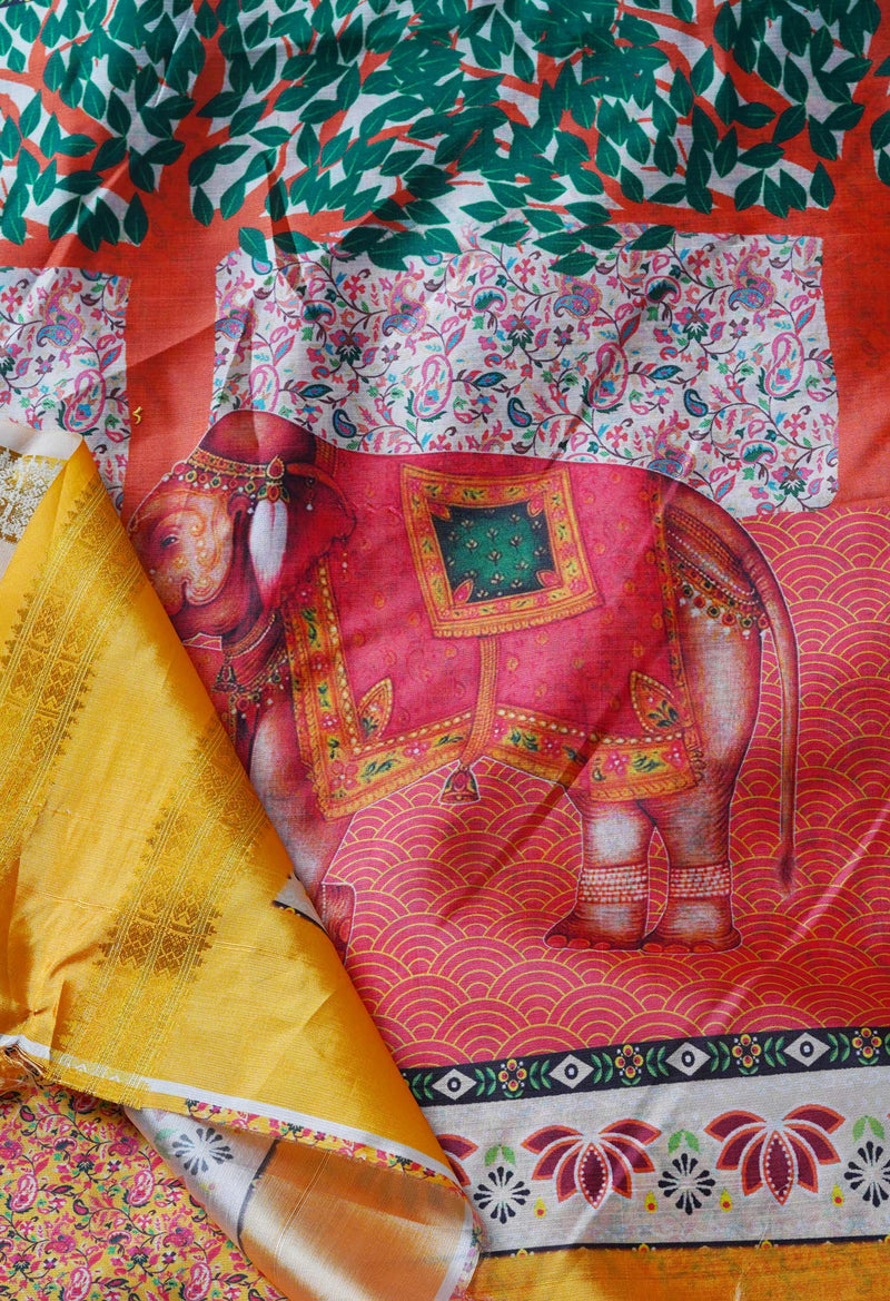 White  Kalamkari Soft Silk Saree-UNM69290