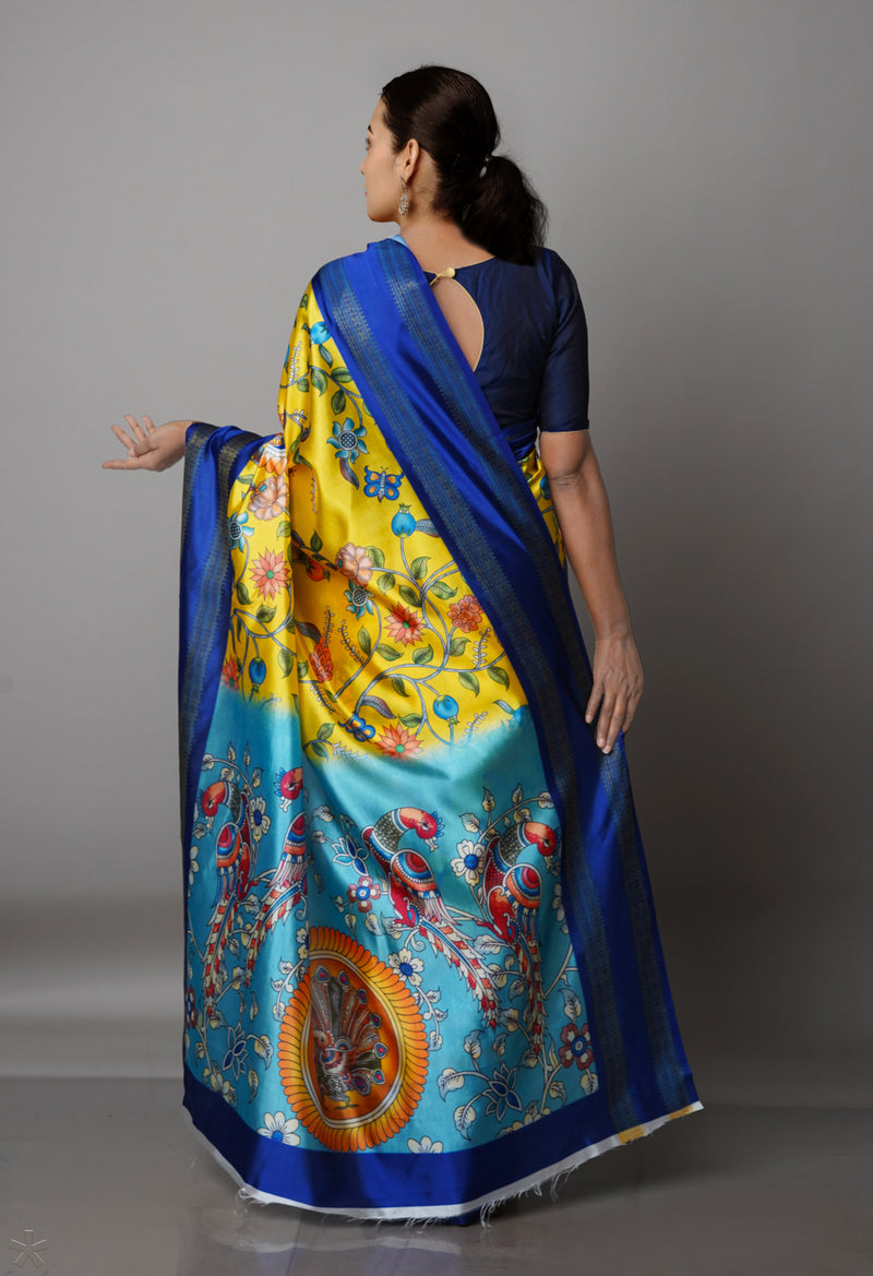 Yellow  Kalamkari Soft Silk Saree-UNM69291