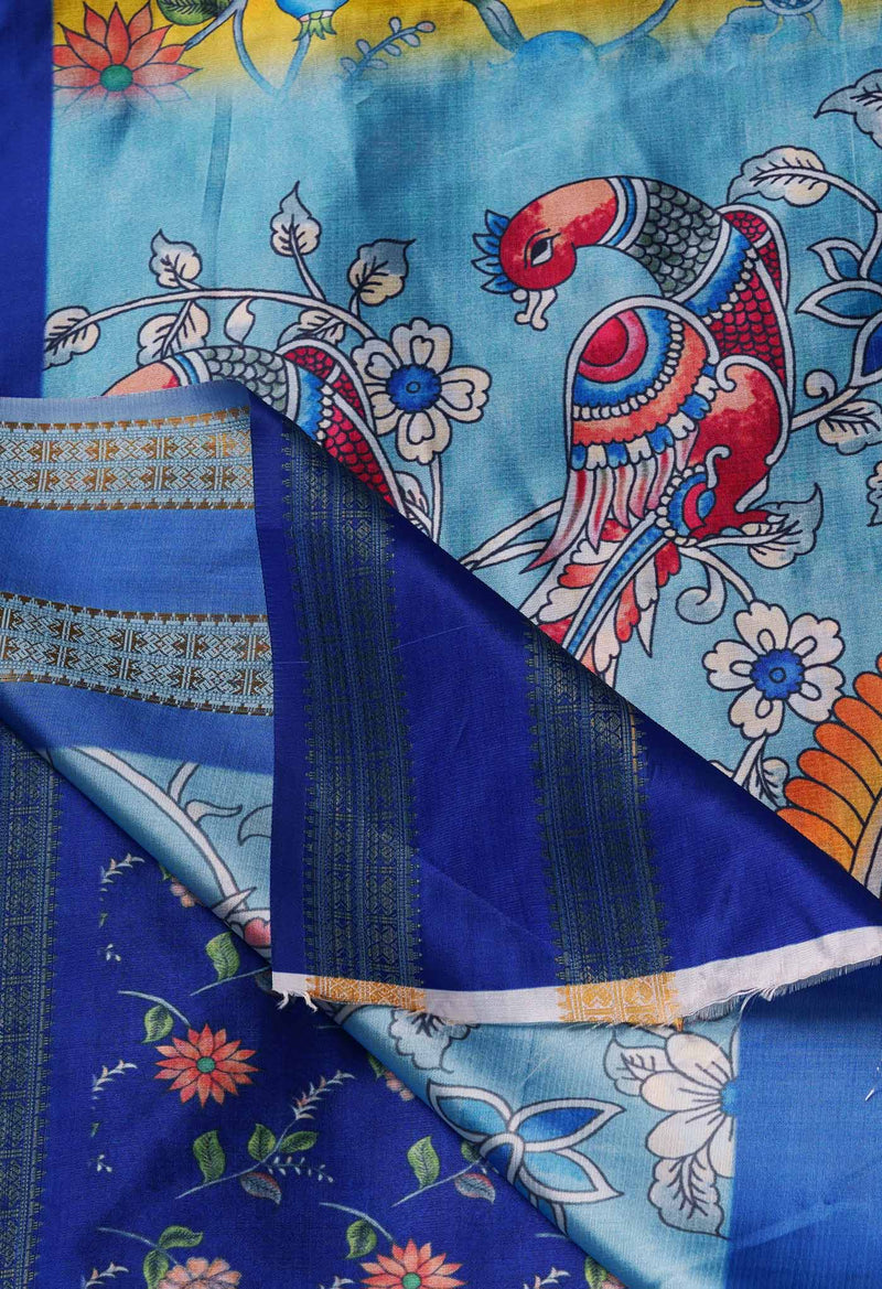 Yellow  Kalamkari Soft Silk Saree-UNM69291