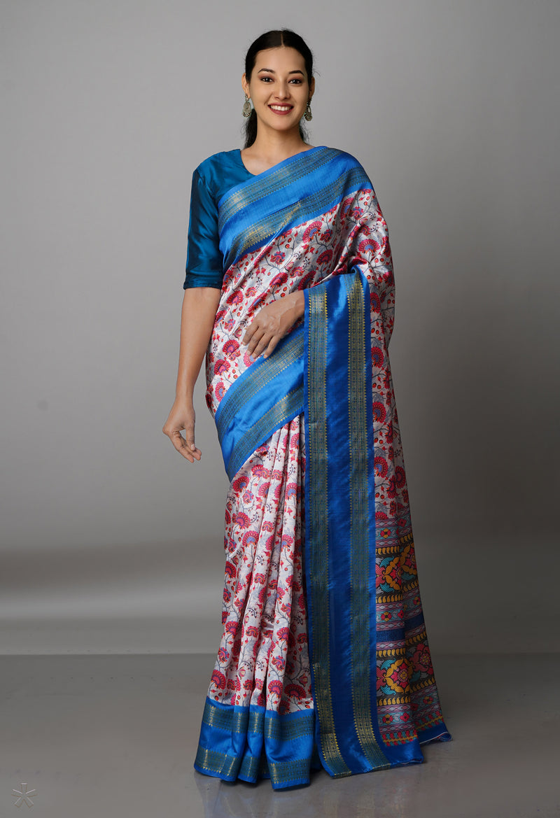 Ivory  Kalamkari Soft Silk Saree-UNM69292