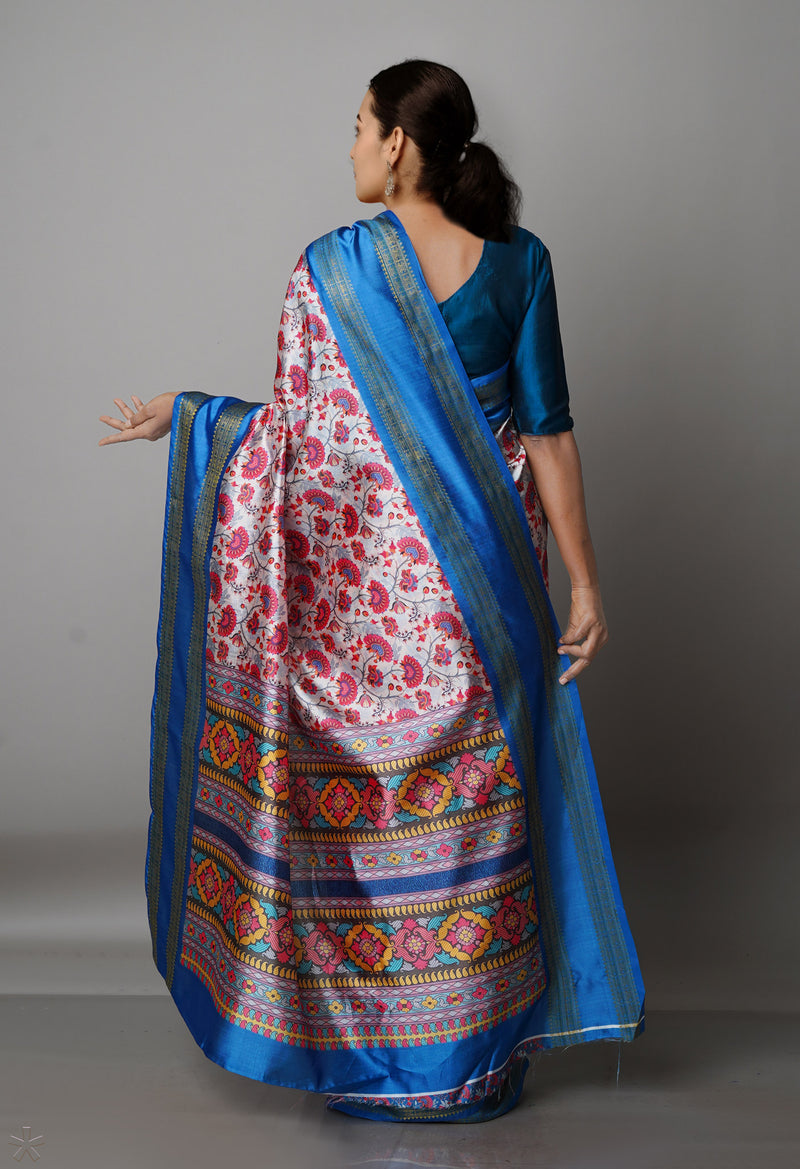 Ivory  Kalamkari Soft Silk Saree-UNM69292