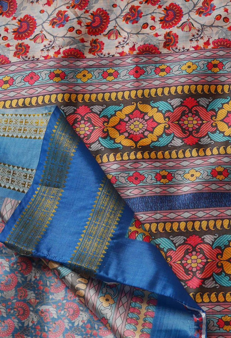 Ivory  Kalamkari Soft Silk Saree-UNM69292