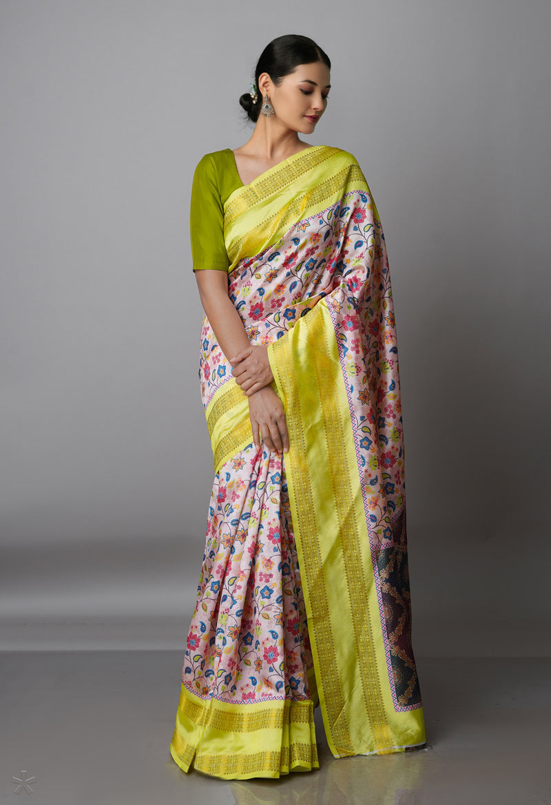 Peach Orange  Kalamkari Soft Silk Saree-UNM69295