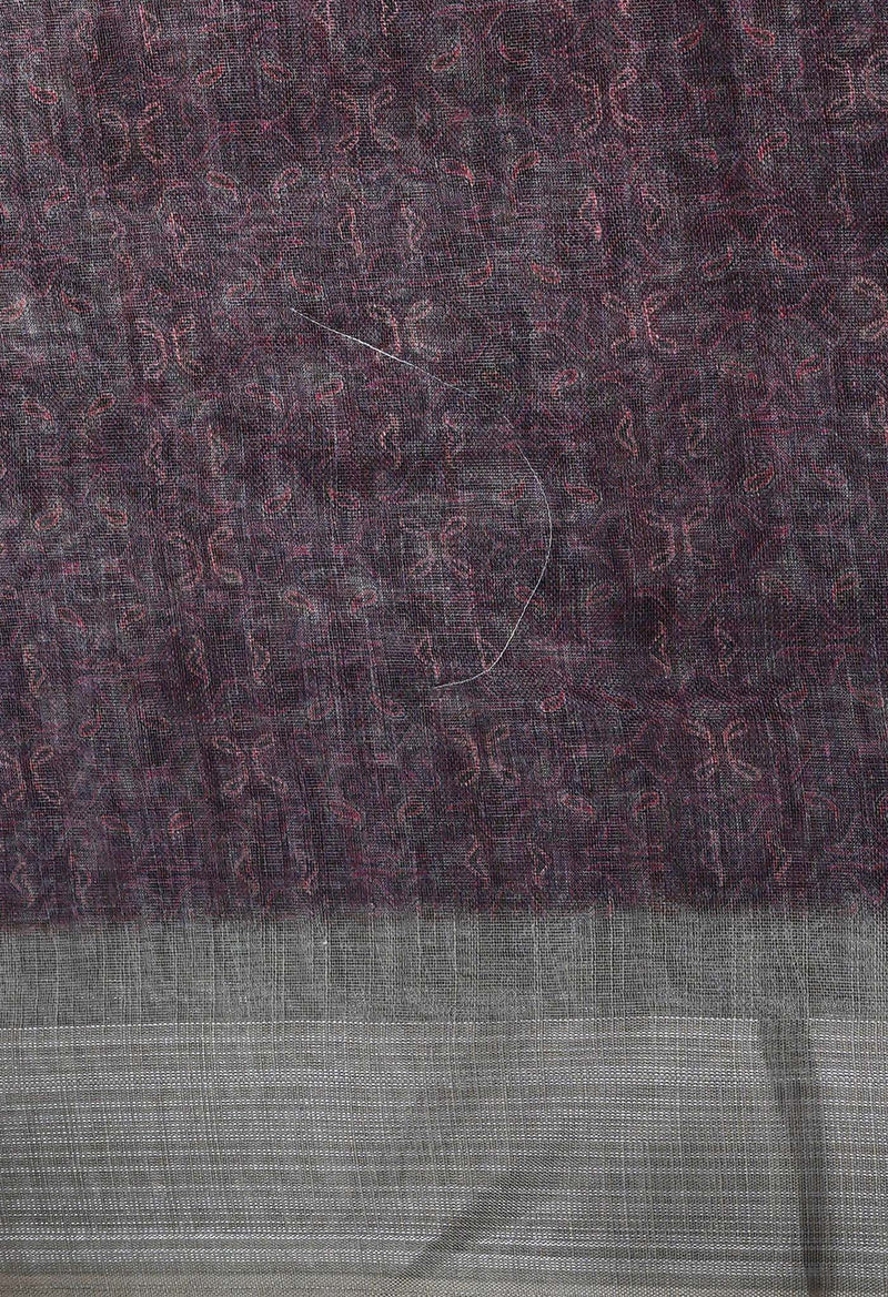 Farrow and ball Olive Green  Digital Printed Linen Saree-UNM69296