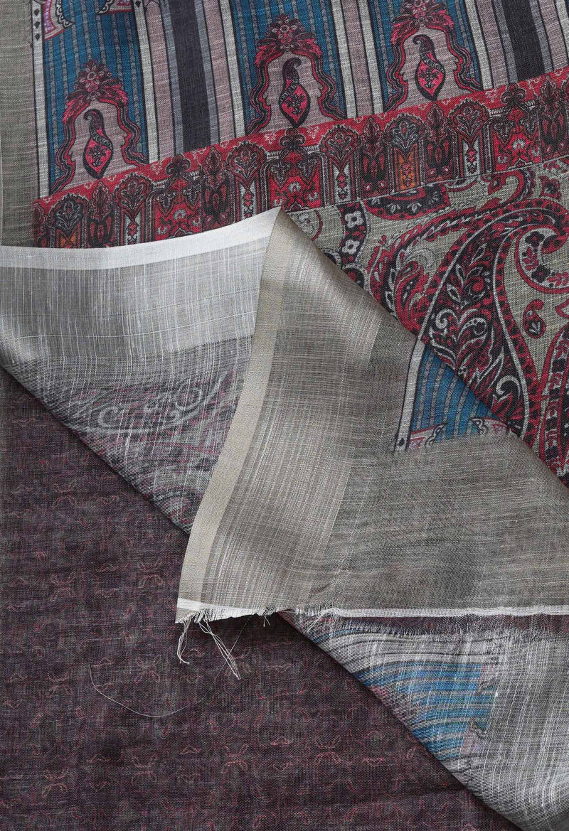 Farrow and ball Olive Green  Digital Printed Linen Saree-UNM69296