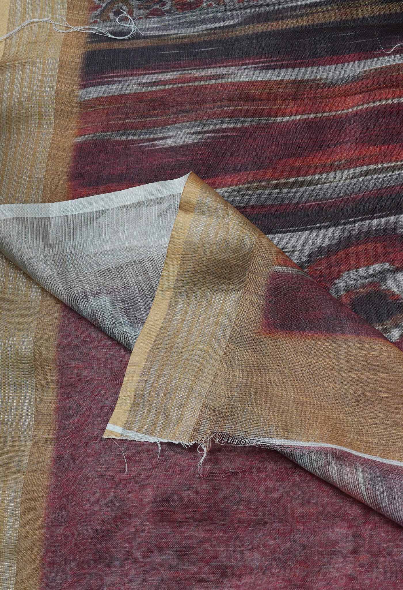Grey Digital Printed Linen Saree