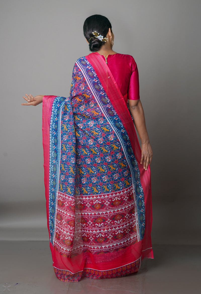 Peacock Blue  Digital Printed Linen Saree-UNM69299