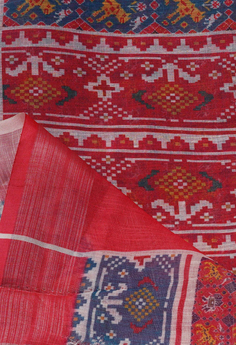 Peacock Blue  Digital Printed Linen Saree-UNM69299