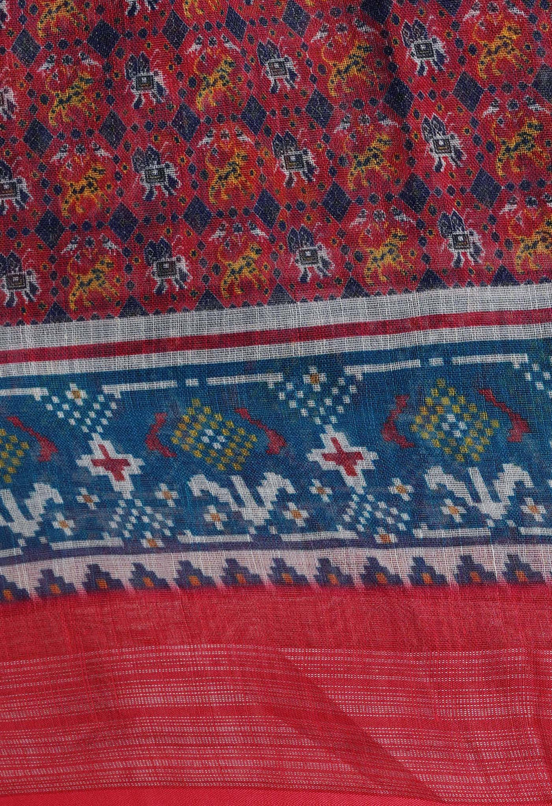 Peacock Blue  Digital Printed Linen Saree-UNM69299