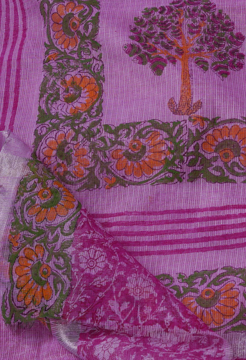 Pink Pure  Block Printed Kota Cotton Saree-UNM69321