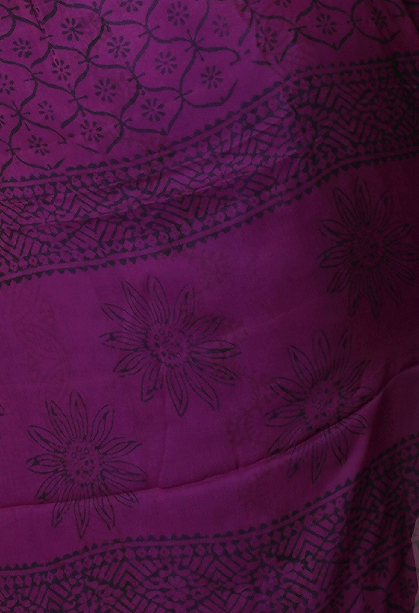 Purple Diamond Chiffion Hand Block Printed Silk Saree