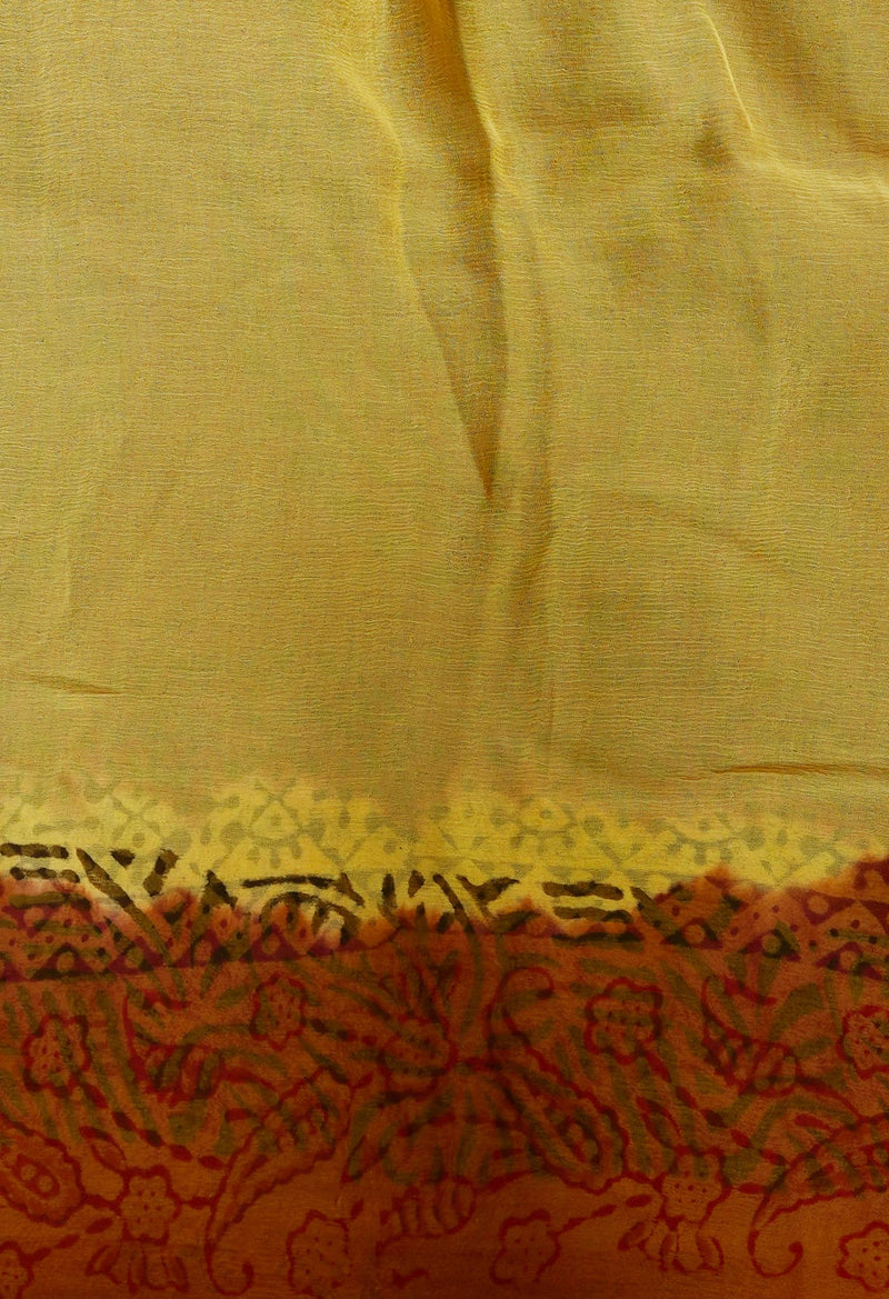 Dark Purple-Yellow  Diamond Chiffion Rapid Hand Block Printed Silk Saree-UNM69363