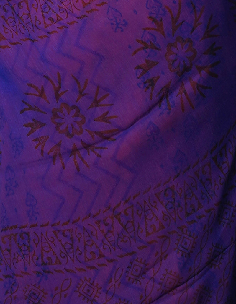 Orange-Blue  Diamond Chiffion Rapid Hand Block Printed Silk Saree-UNM69369
