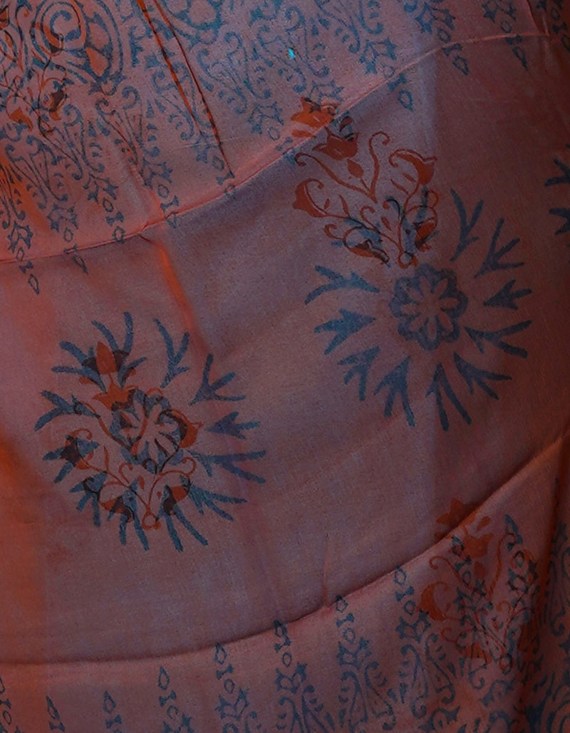 Blue-Brown  Diamond Chiffion Rapid Hand Block Printed Silk Saree-UNM69370