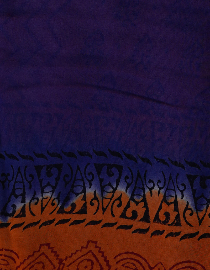 Orange-Blue  Diamond Chiffion Rapid Hand Block Printed Silk Saree-UNM69378