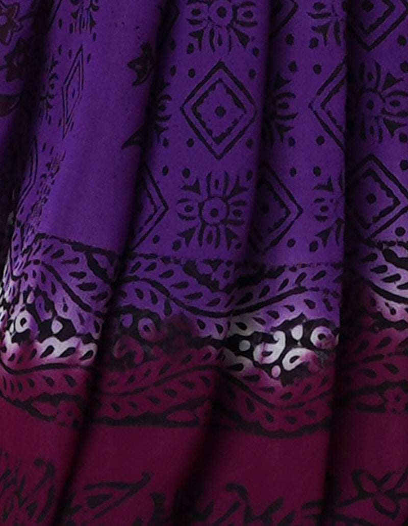 Purple-Dark Purple  Georgette Rapid Hand Block Printed Silk Saree-UNM69382