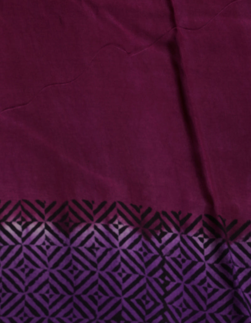 Purple-Dark Purple  Georgette Rapid Hand Block Printed Silk Saree-UNM69382