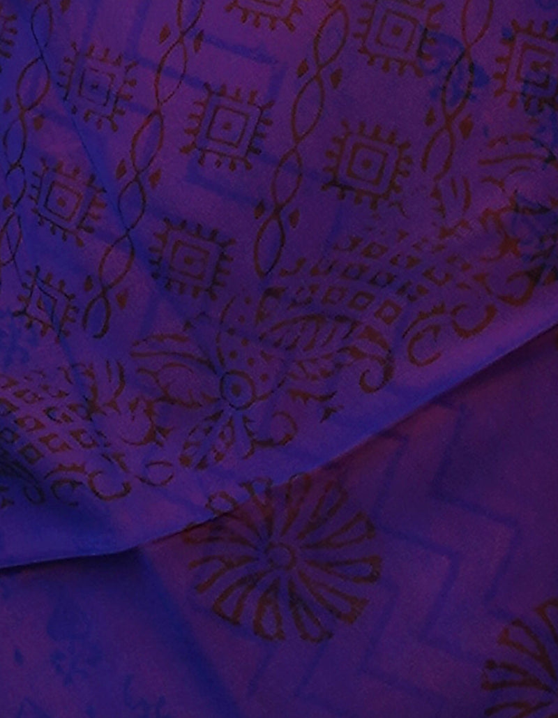 Orange-Blue  Georgette Rapid Hand Block Printed Silk Saree-UNM69383
