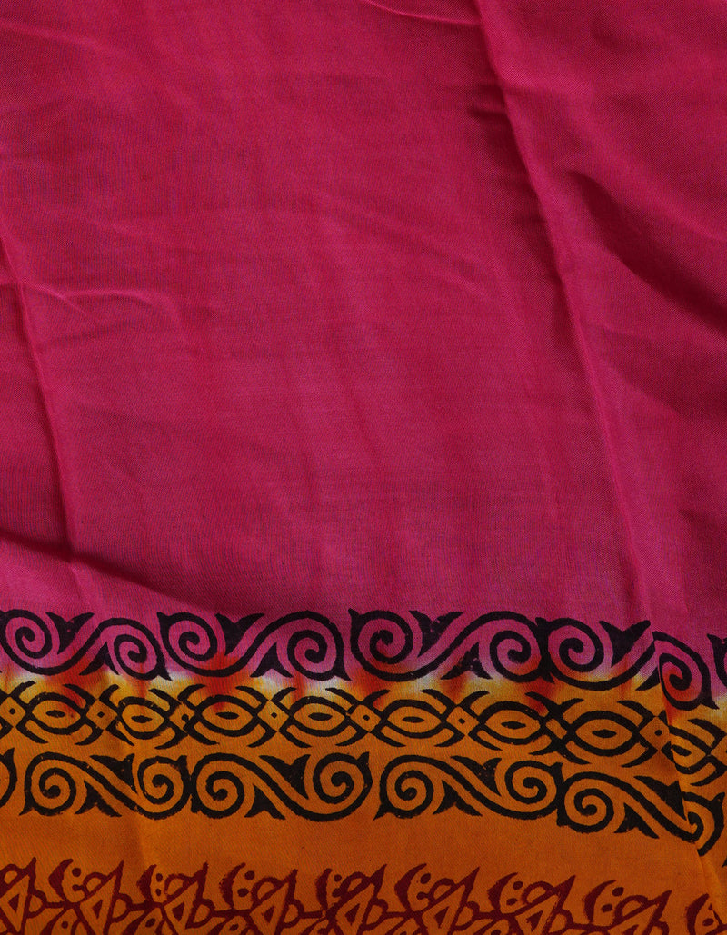 Yellow-Pink  Georgette Rapid Hand Block Printed Silk Saree-UNM69385