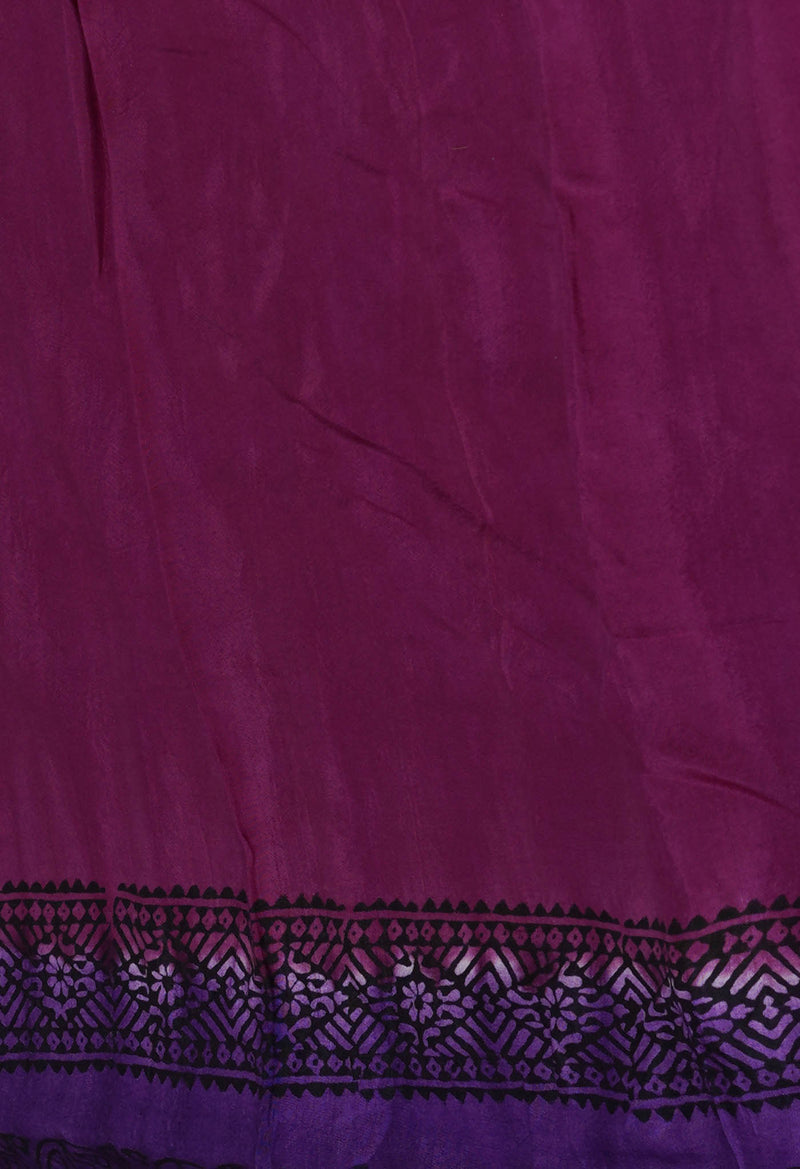 Purple-Dark Purple  Georgette Rapid Hand Block Printed Silk Saree-UNM69387