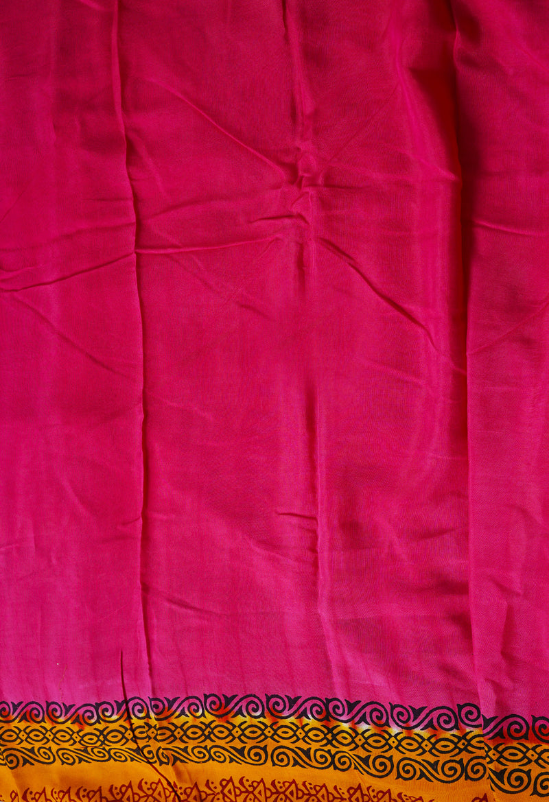 Yellow-Pink  Georgette Rapid Hand Block Printed Silk Saree-UNM69388