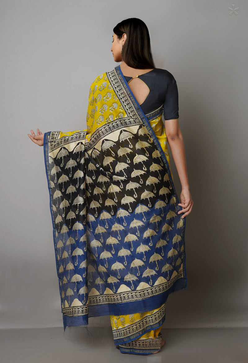 Mehandi Green Pure  Preet Bagru Chanderi Sico Saree-UNM69390