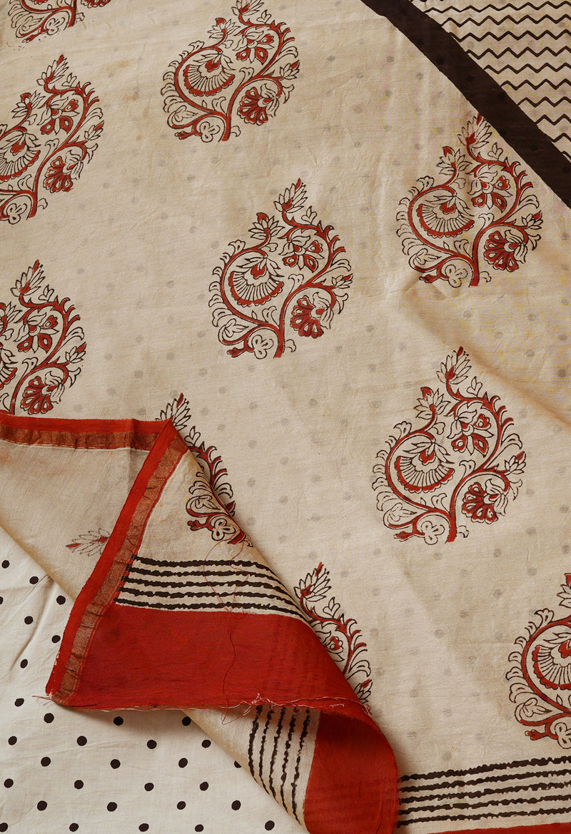 Red Pure  Preet Bagru Chanderi Sico Saree-UNM69393