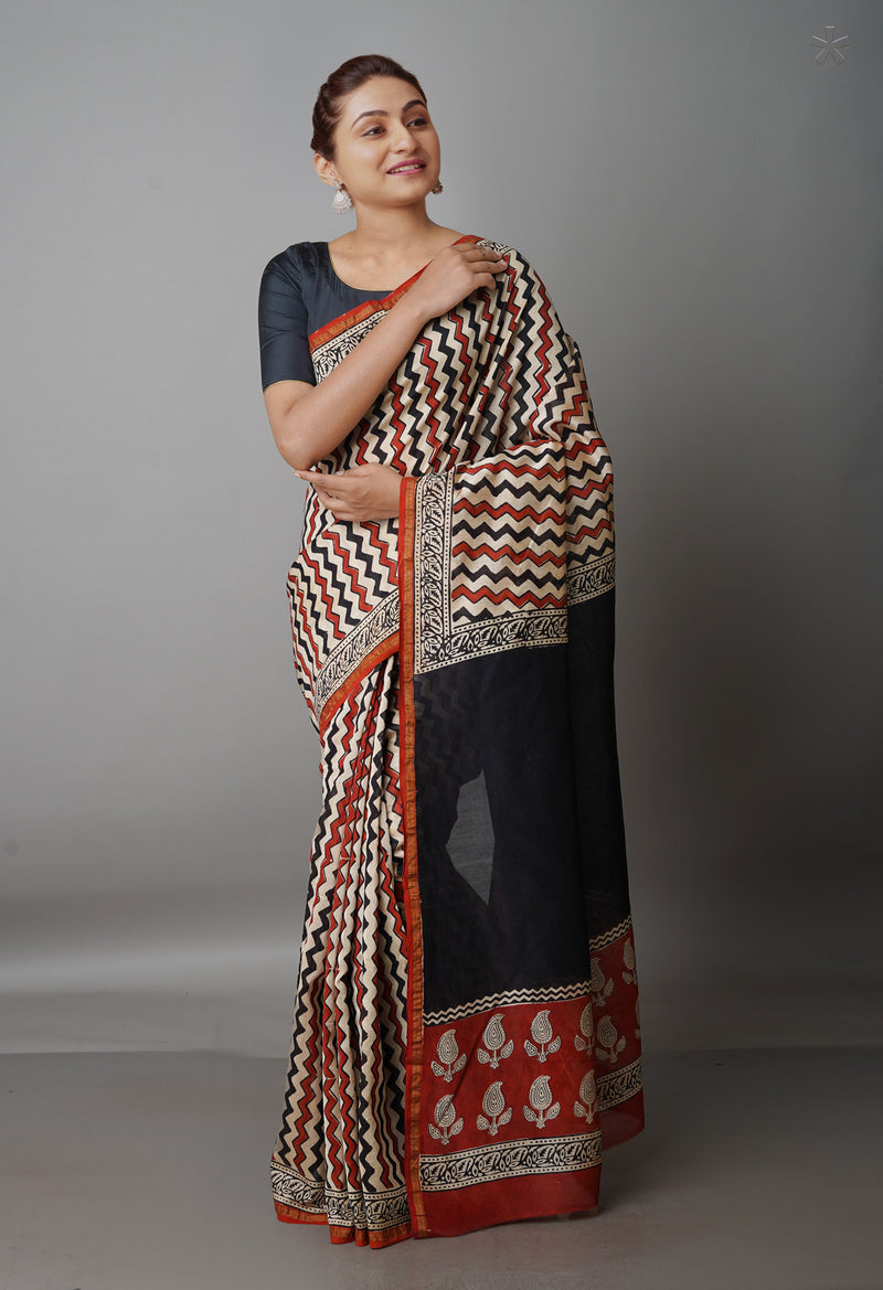 Multi Pure  Preet Bagru Chanderi Sico Saree-UNM69394