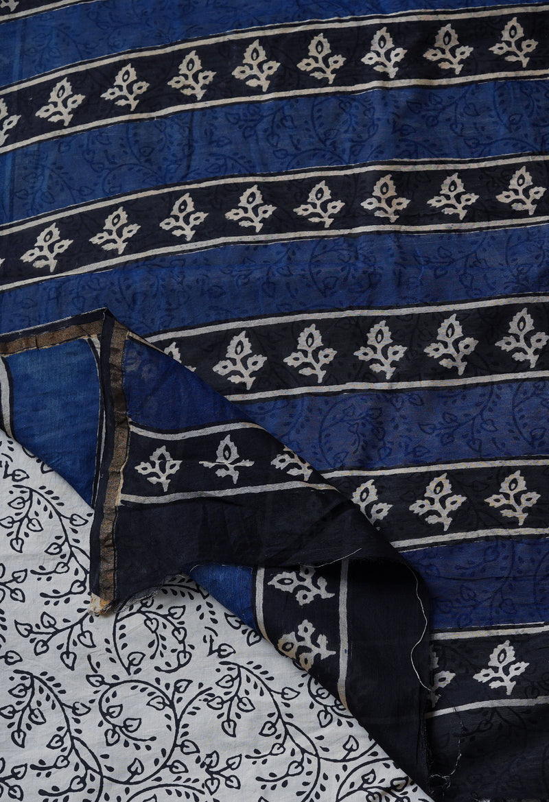 Blue Pure  Preet Bagru Chanderi Sico Saree-UNM69395