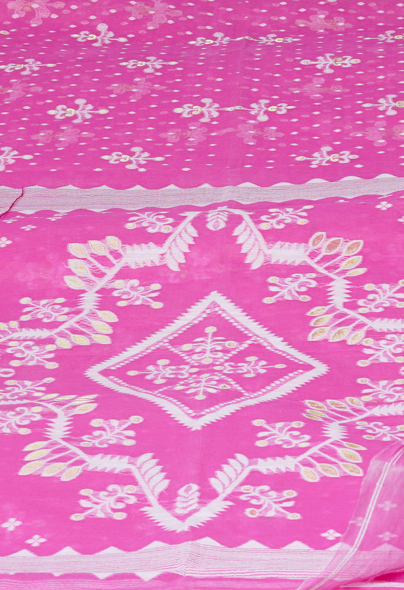 Baby Pink Pure Handloom Jamdhani Bengal Mercerized Cotton Saree-UNM69403