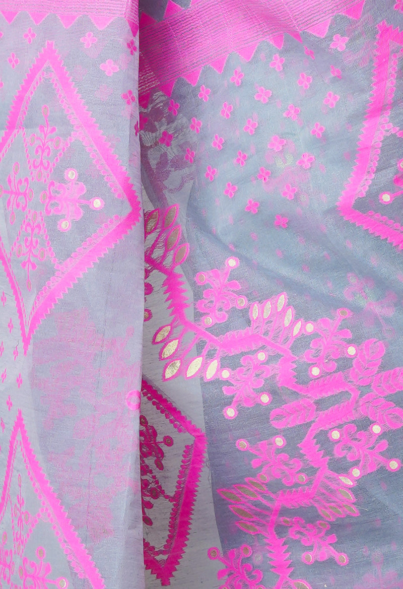 Grey Pure Handloom Jamdhani Bengal Mercerized Cotton Saree-UNM69406