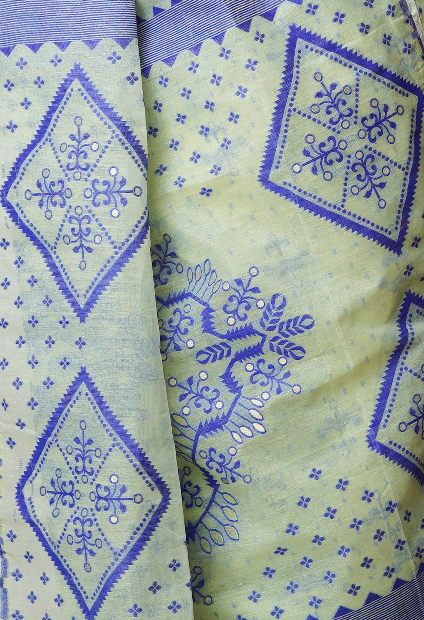 Pale Green Pure Handloom Jamdhani Bengal Mercerized Cotton Saree-UNM69407