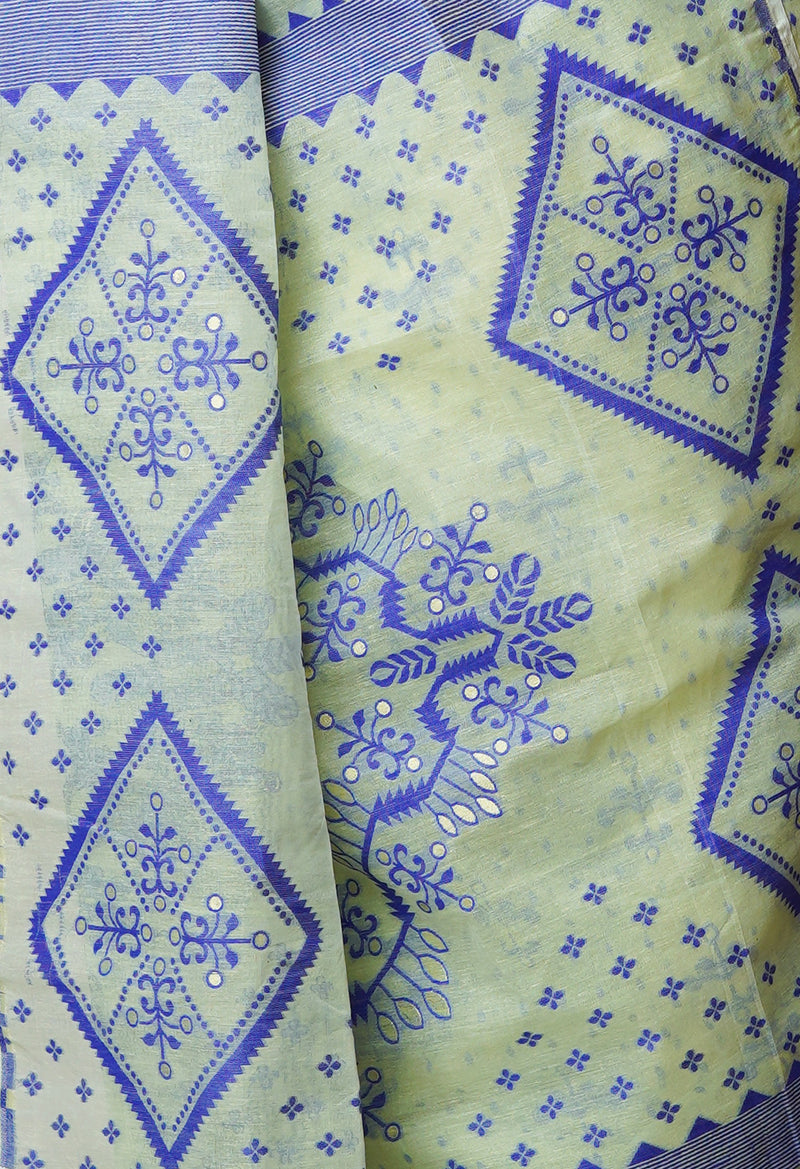 Pale Green Pure Handloom Jamdhani Bengal Mercerized Cotton Saree-UNM69407