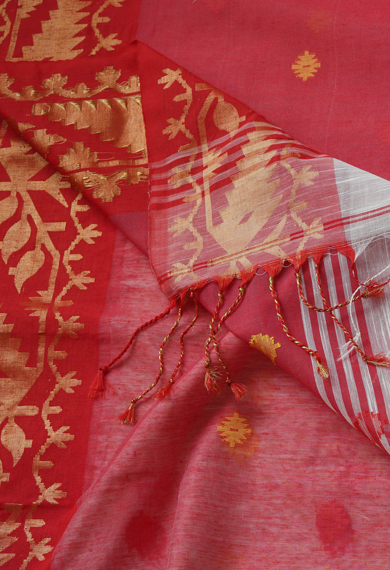 White Pure Handloom Jamdhani Bengal Sico Saree-UNM69408